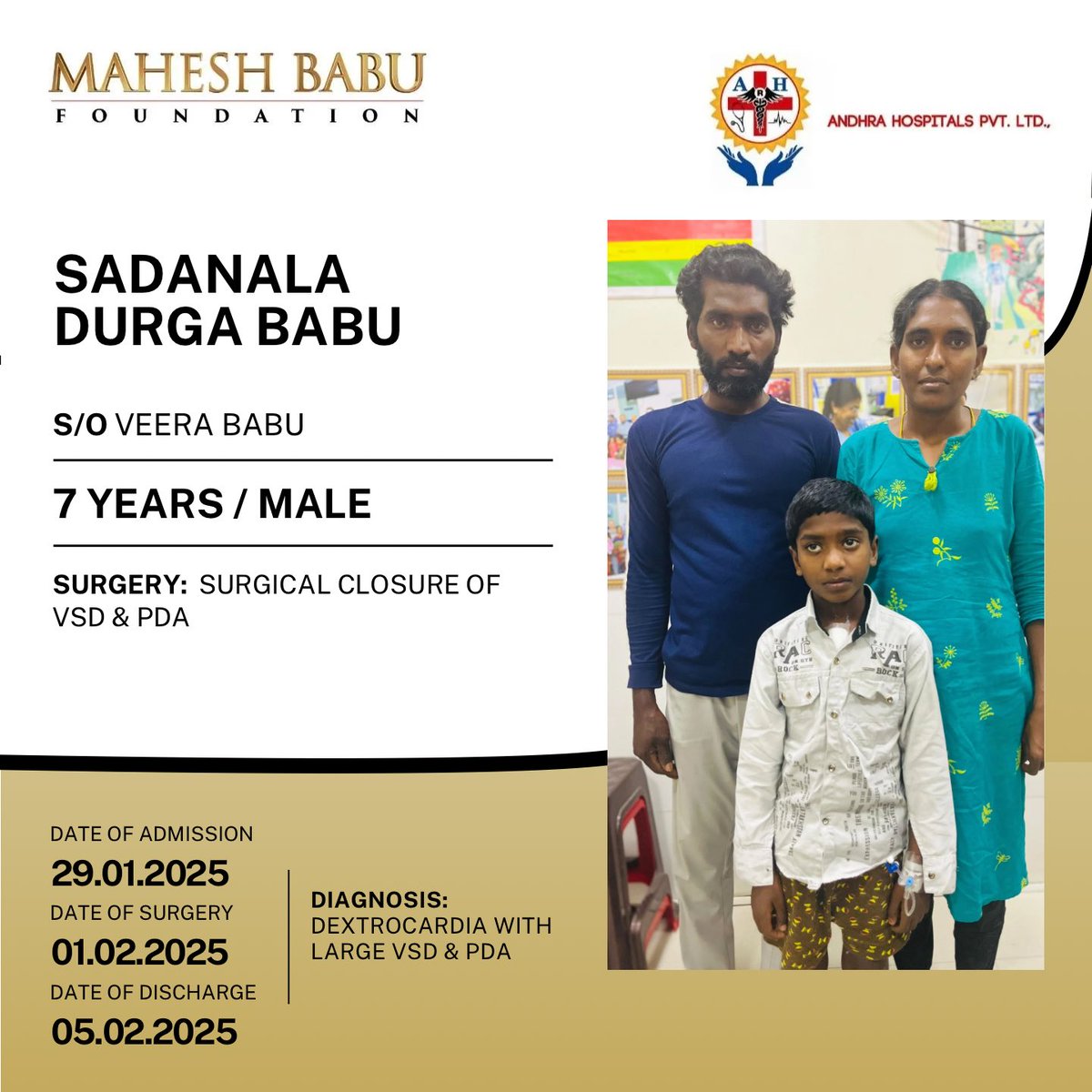 Healing Little Hearts ❤️

With <a href="/andhrahospital1/">Andhra Hospitals</a> a 7-year-old &amp; a 3-year-old underwent successful heart surgeries &amp; were discharged in stable condition! 💙✨

#MBForSavingHearts #SavingLives #MaheshBabuFoundation