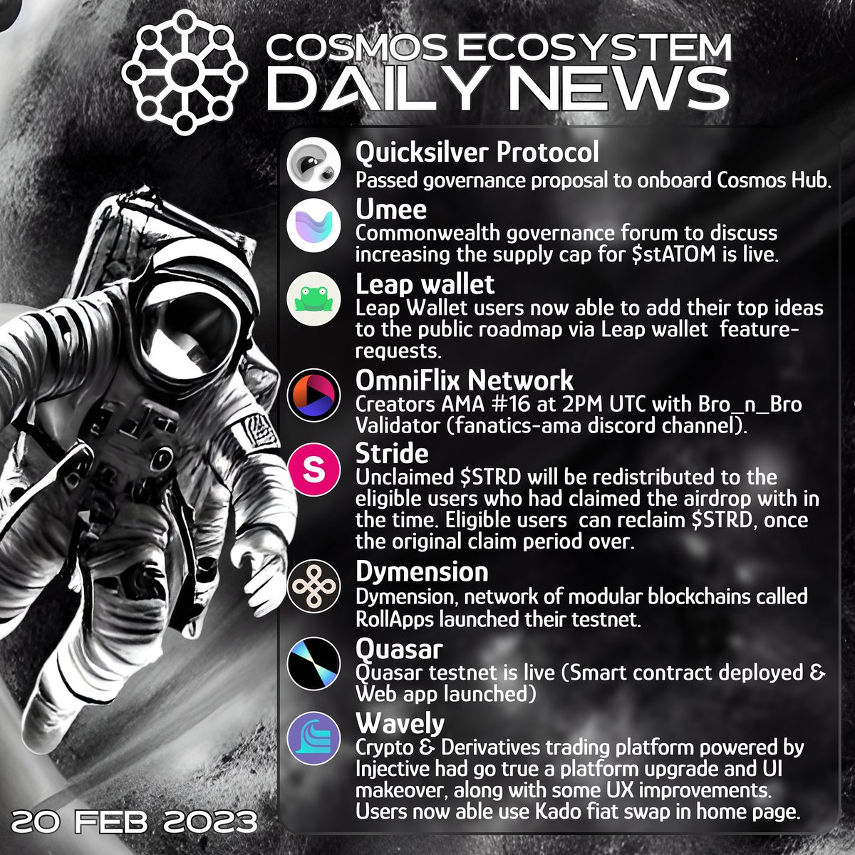 netobulas's tweet photo. @CosmosEcosystem
Today is the #BirthDay of my #NFT #News #29 🎉
https://t.co/amempF0M8u
#DYM #FLIX #LEAP #News #QCK #QUASAR #STRD #UMEE #WAVELY https://t.co/sgbkCmqRxJ