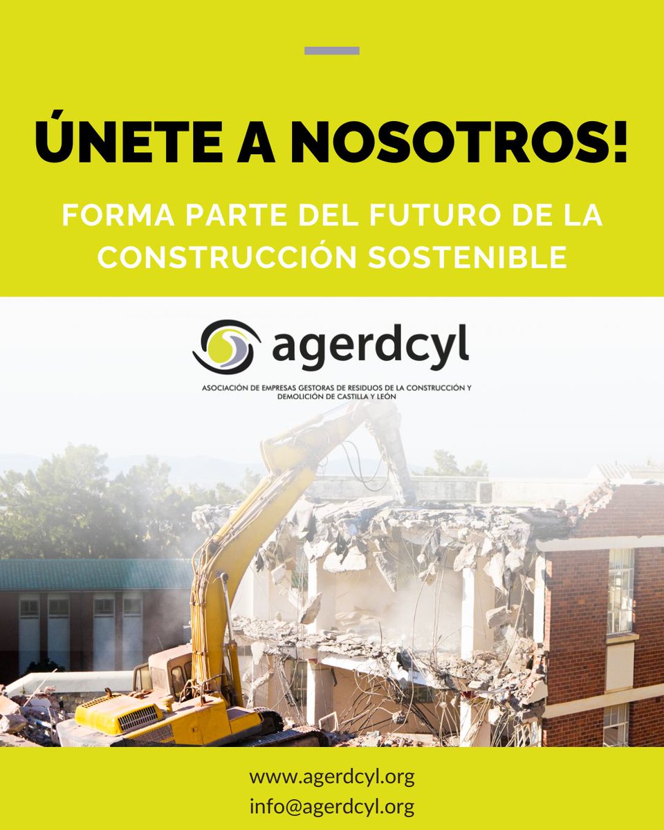 AGERDCYL trabajamos por un #futurosostenible. Promoviendo prácticas responsables en el sector de la construcción. Si tu empresa comparte nuestra visión, contáctanos.
 info@agerdcyl.org
 #sociosagerdcyl #AGERDCYL #Sostenibilidad #GestiónDeResiduos #ConstrucciónResponsable