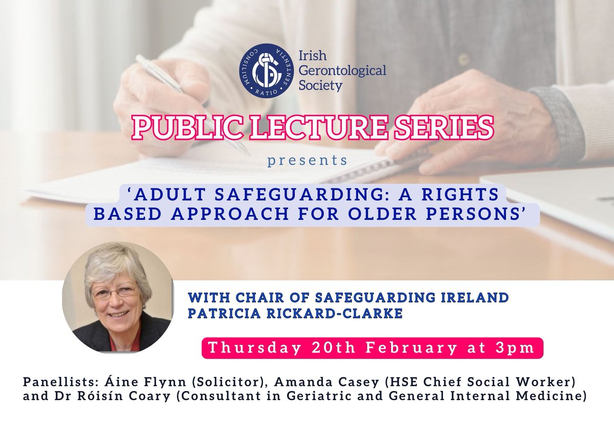 Irish Gerontological Society (@irishgerontsoc) on Twitter photo Tune in at 3pm today! lnkd.in/eQCPBf4w
A recording will be available via our website following the live stream <a href="/safeguardingire/">Safeguarding Ireland</a> <a href="/SageAdvocacy/">Sage Advocacy</a> <a href="/HSELive/">HSE Ireland</a> Tune in at 3pm today! lnkd.in/eQCPBf4w
A recording will be available via our website following the live stream <a href="/safeguardingire/">Safeguarding Ireland</a> <a href="/SageAdvocacy/">Sage Advocacy</a> <a href="/HSELive/">HSE Ireland</a>