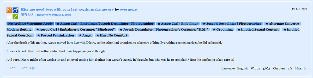 overm0re's tweet photo. | #fics | #identityv | #joscarl | Kiss me good-bye, with your last words, make me cry | 4.6k words |  

forced feminization 
grooming  

written for the @darkromancebang !!!

link: https://t.co/rxqTXyAcab https://t.co/RVGkidJBYz