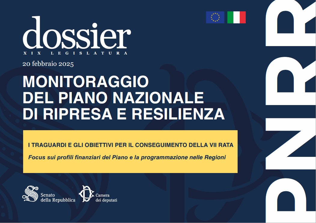 Monitoraggio del Piano Nazionale di Ripresa e Resilienza - I traguardi e gli obiettivi per il conseguimento della VII rata. Focus sui profili finanziari del Piano e la programmazione nelle Regioni
senato.it/service/PDF/PD…