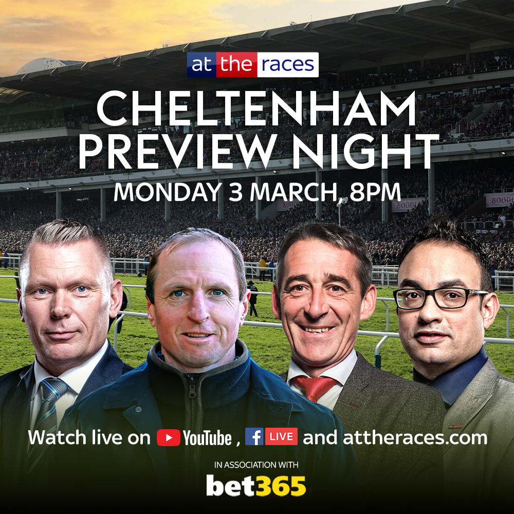 At The Races (@attheraces) on Twitter photo Cheltenham Preview Night LIVE! 🚨📺
<a href="/_Davy_Russel_/">Davy Russell</a>
<a href="/MCYeeehaaa/">Matt Chapman</a>
<a href="/CoddJJ/">Jamie Codd</a>
<a href="/TonyEnnis11/">Tony Ennis</a>
Join our all-star line-up on Monday, March 3, live streamed on YouTube, Facebook and attheraces.com, in association with <a href="/bet365/">bet365</a>! Cheltenham Preview Night LIVE! 🚨📺
<a href="/_Davy_Russel_/">Davy Russell</a>
<a href="/MCYeeehaaa/">Matt Chapman</a>
<a href="/CoddJJ/">Jamie Codd</a>
<a href="/TonyEnnis11/">Tony Ennis</a>
Join our all-star line-up on Monday, March 3, live streamed on YouTube, Facebook and attheraces.com, in association with <a href="/bet365/">bet365</a>!