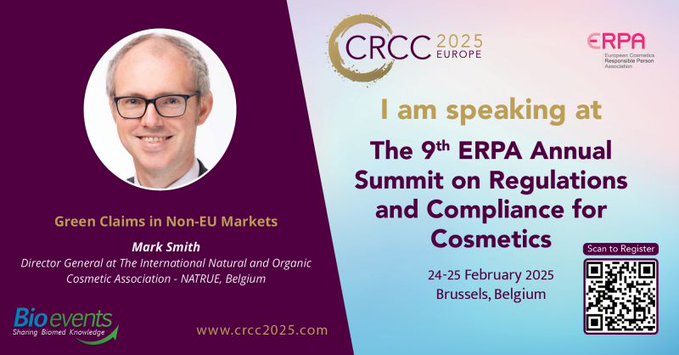 NATRUE at #ERPA's annual Congress #CRCC2025⭐
Join NATRUE's talk on #GreenClaims in Non-EU Markets a hot topic for anyone interested in the future of cosmetics regulations. 🌱

📍24 February  
🕜14 PM 

Tickets &amp; info👇
natrue.org/natrue-erpa-cr…