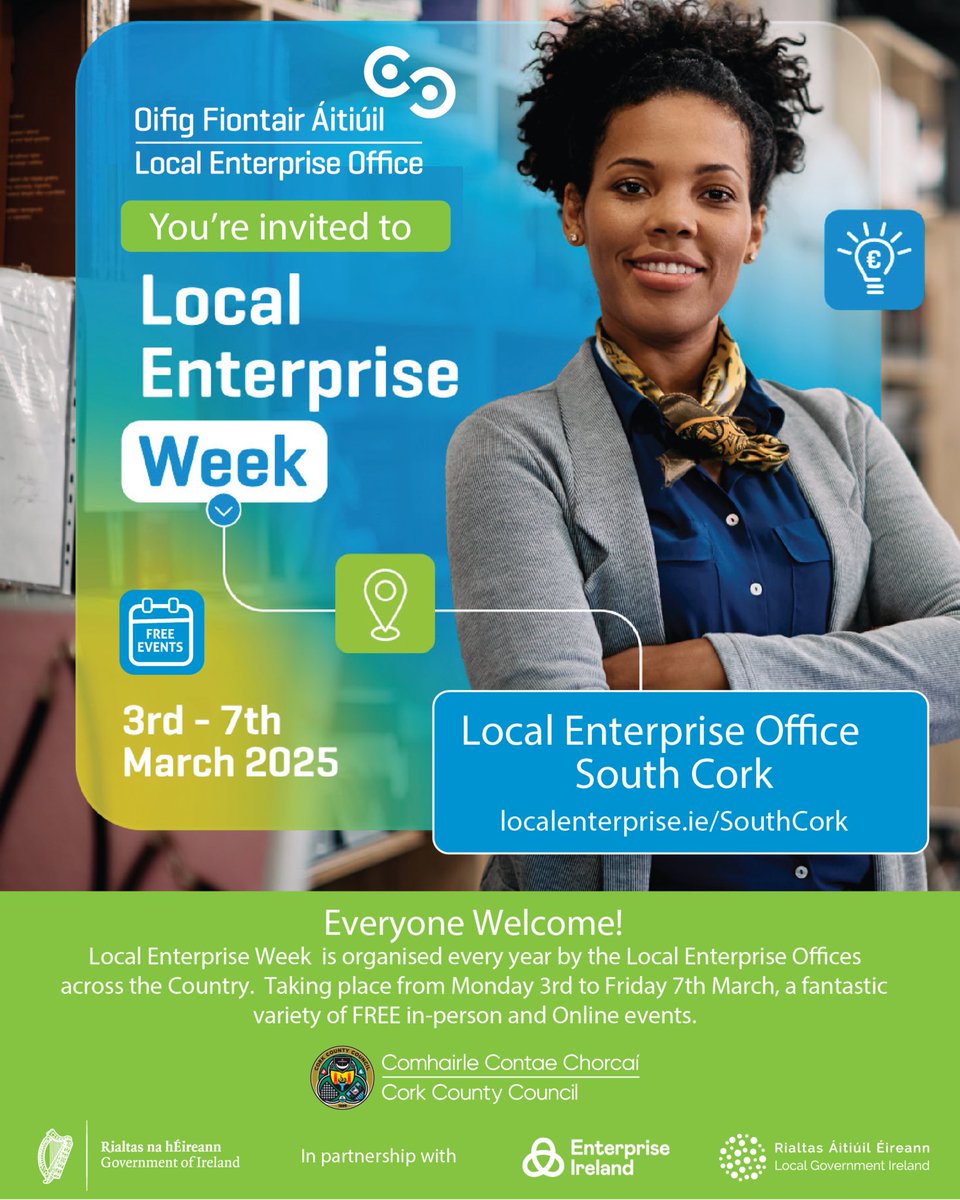 Check out the full schedule we have lined up for Local Enterprise Week here in South Cork starting on March 3rd. You can book your place via localenterprise.ie/SouthCork/Trai… #makingithappen #localenterpriseweek