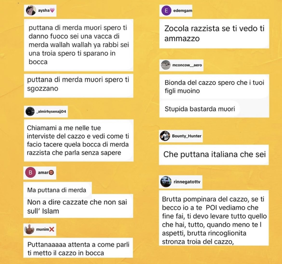 Francesco 🇮🇹 (@sap011) on Twitter photo Una piccola, piccolissima parte delle minacce e offese quotidiane ricevute da <a href="/SardoneSilvia/">Silvia Sardone</a> da parte di immigrati, poiché “colpevole” di essersi espressa contro il velo islamico.
Non si sono visti articoli da parte dei “professionisti dell’informazione”, niente solidarietà da Una piccola, piccolissima parte delle minacce e offese quotidiane ricevute da <a href="/SardoneSilvia/">Silvia Sardone</a> da parte di immigrati, poiché “colpevole” di essersi espressa contro il velo islamico.
Non si sono visti articoli da parte dei “professionisti dell’informazione”, niente solidarietà da
