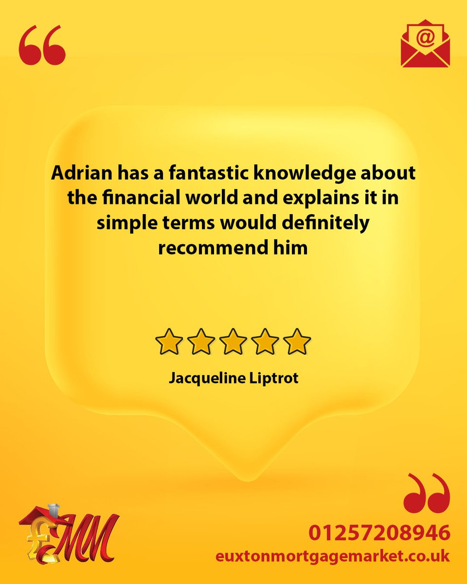 We received this fantastic review via email and it put a real smile on Adrian's face when he saw it, thanks Jacqueline  #mortgages #mortgagemarket #euxtonmortgagemarket