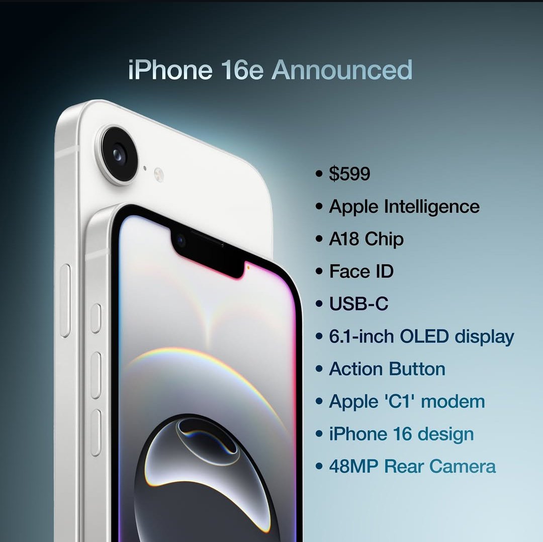 Dr_Elkerwash's tweet image. Discover new Apple phone 
iPhone 16e 
$599
#iPhone16e 
#applephone
#a18chip