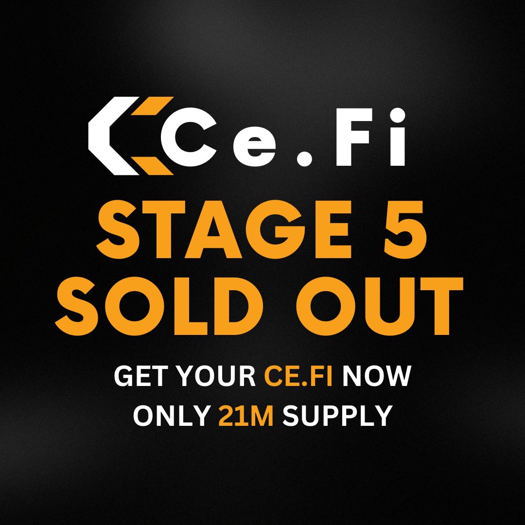 Stage 5 is SOLD OUT! Secure your token now before Stage 6 sells out.

Current Price:
$0.07593
Next Stage Price:
$0.1139

With only 21M tokens available, don’t miss out! Visit ce.fi to buy your token now.

#CeFi #Presale #Defi #100xgem #cryptonews