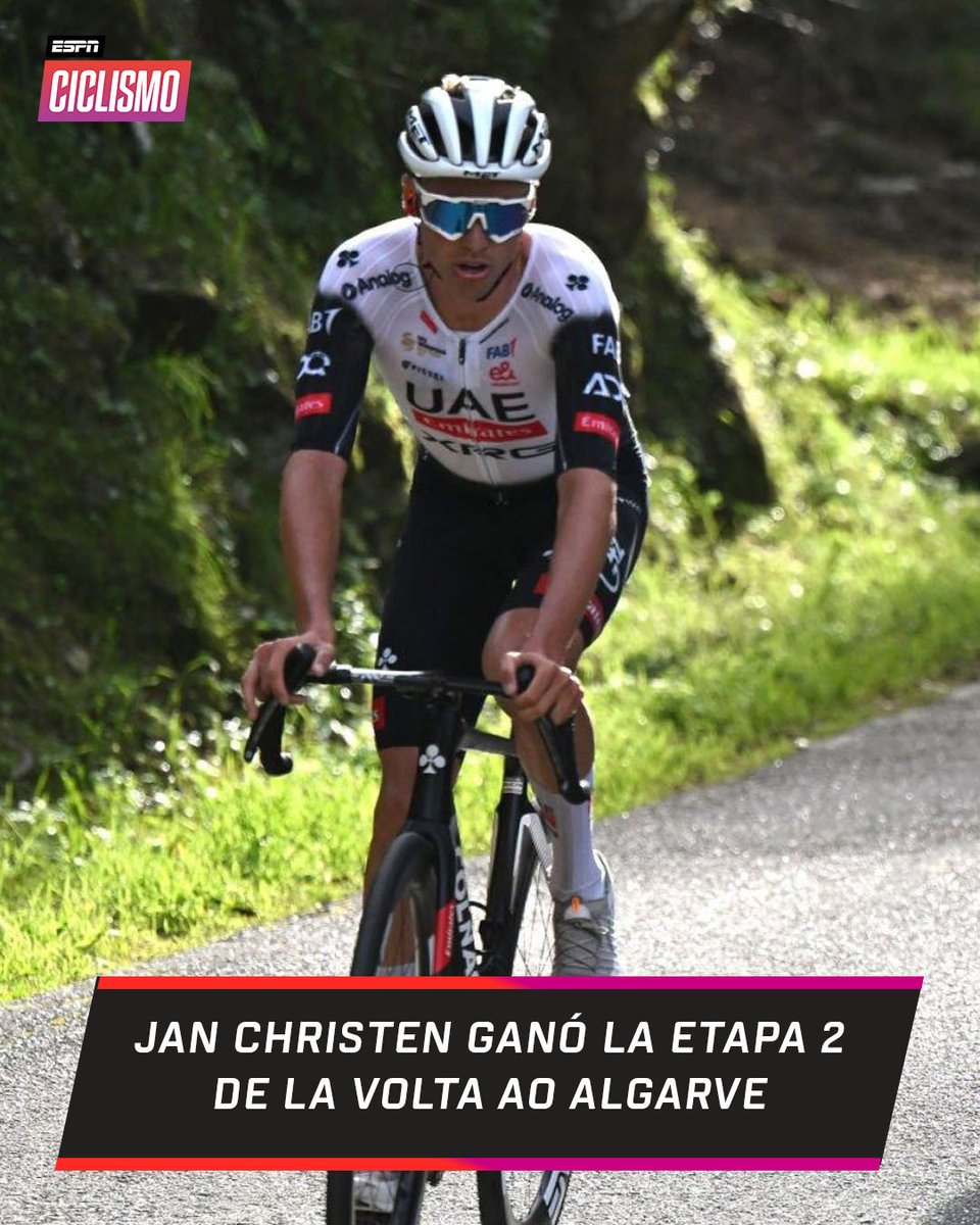 ESPNCiclismo's tweet photo. Tras la cancelación de la etapa 1, Jan #Christen es el primer ganador de la #VALgarve2025 al adueñarse de la segunda jornada. 🔝
João #Almeida y Laurens #DePlus completaron la jornada. https://t.co/YrlD4uRR2B