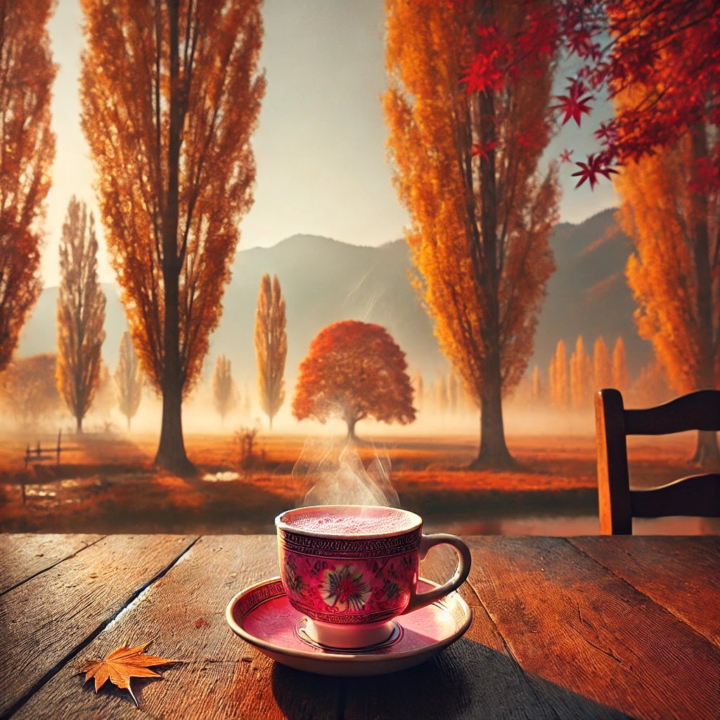 A cup of noon chai and the view of Chinar trees—nothing else matters. #Kashmir