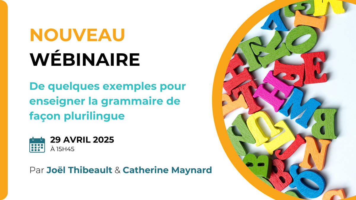 🏫 Faire réfléchir les élèves sur la langue en s’appuyant sur leur diversité linguistique ? C’est possible ! Participez à notre webinaire et repartez avec des outils concrets ! 📚 #TA #webinaire #LDAO

📅 29 avril 2025, 15h45

🔗 Inscription : us02web.zoom.us/webinar/regist…