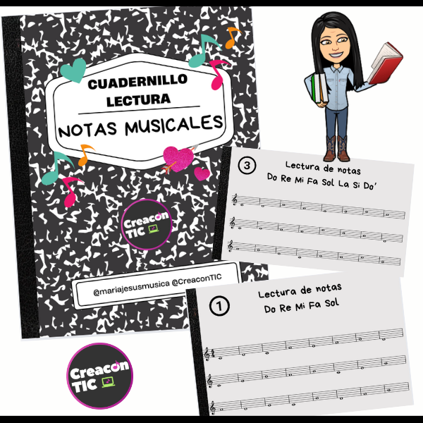 Cuadernillo para trabajar la lectura musical, contiene 15 páginas. Las lecturas están ordenadas de menos notas (comenzando por 5 de Do grave a SOL) a más notas hasta llegar al pentagrama completo, de DO grave a Fa agudo. mariajesusmusica.gumroad.com/l/glkkup?layou…