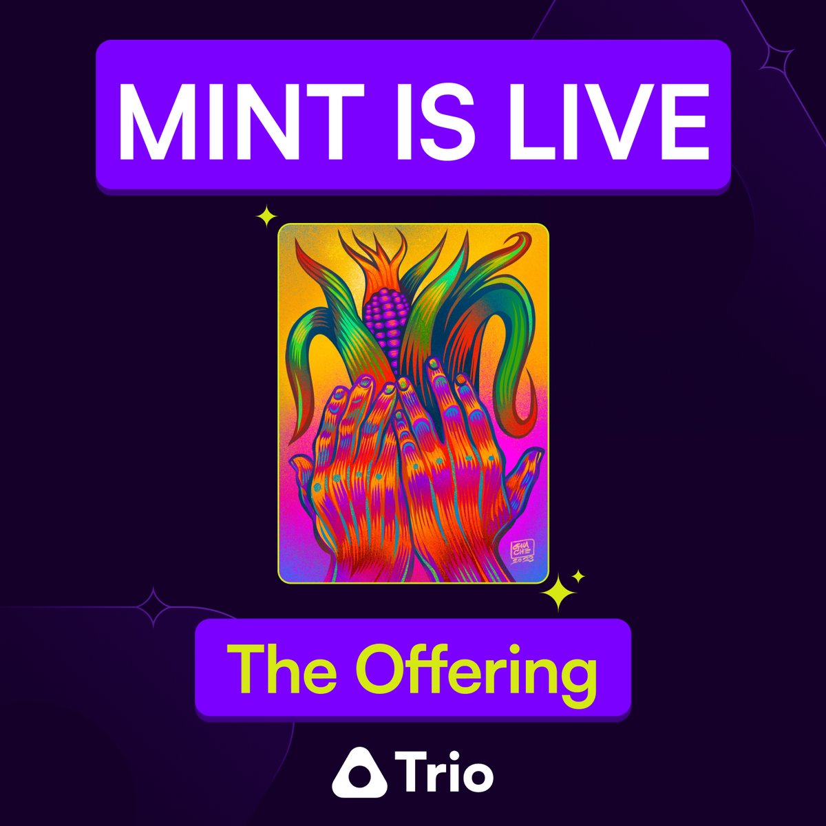 trio_xyz's tweet photo. 🔴MINT LIVE NOW🔴

🤲 THE OFFERING -  Oscar Gonzalez “Guache” x @UNICEFColombia 🤲

Price: 0.0003 BTC 
Public: OPEN NOW

MINT BELOW 👇 https://t.co/YKjcvgqExr