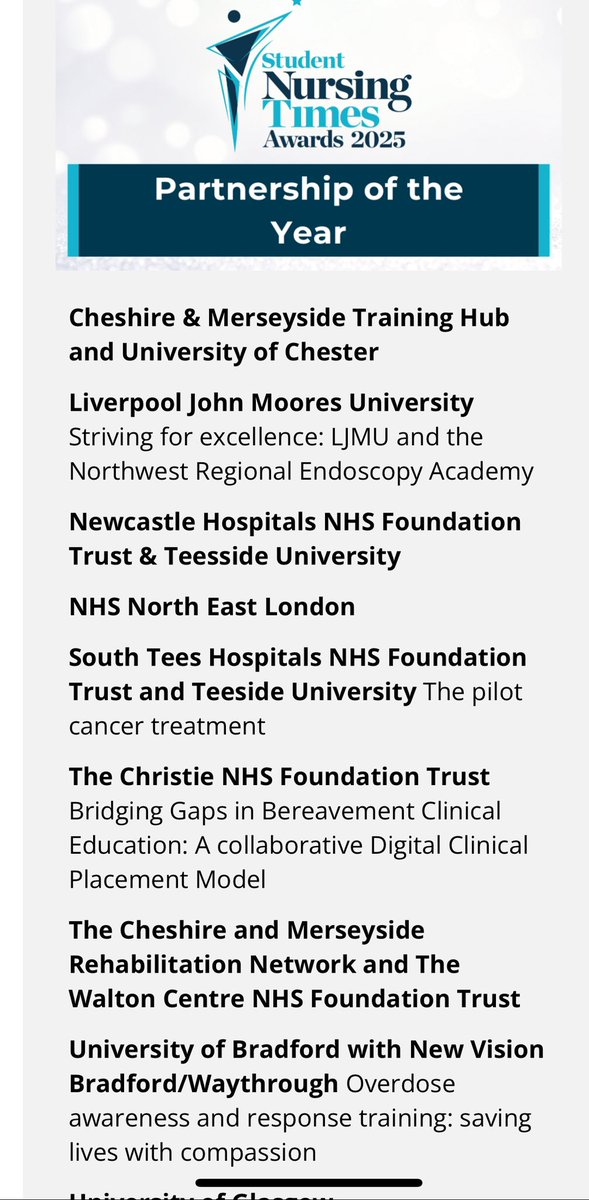 So proud! 

Our partnership with <a href="/NewVisionBrad/">New Vision Bradford</a> <a href="/Waythrough_UK/">Waythrough</a> has been shortlisted for partnership of the year in the Student Nursing Times Awards 

Working within our community and with our partners for positive change is at the heart of all we do at Bradford