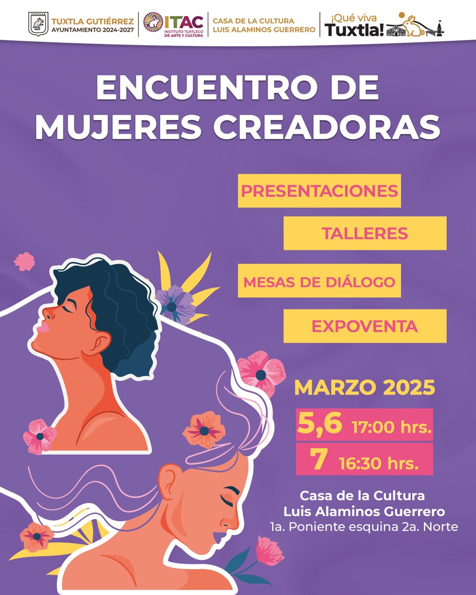 ITACTuxtlaGtz's tweet image. En el marco de la conmemoración del Día de la Mujer, el Instituto Tuxtleco de Arte y Cultura, a través de la Casa de la Cultura Luis Alaminos Guerrero, invita al Encuentro de Mujeres Creadoras.

¡Te esperamos!

#ViveTuCultura #ITAC #SomosITAC