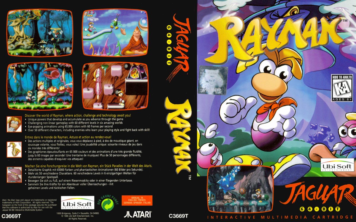 RetroGameBoss's tweet photo. Random Retro Game #87
RAYMAN on the Atari Jaguar set a new high-water mark in 2-D graphics and animation. Comparable to a Disney movie, the lush & colorful hand-drawn graphics and fluid gameplay were a sight to behold! 😍 Not much can match it still today. Gorgeous!
#FebATARI https://t.co/lKrxyJuaw2
