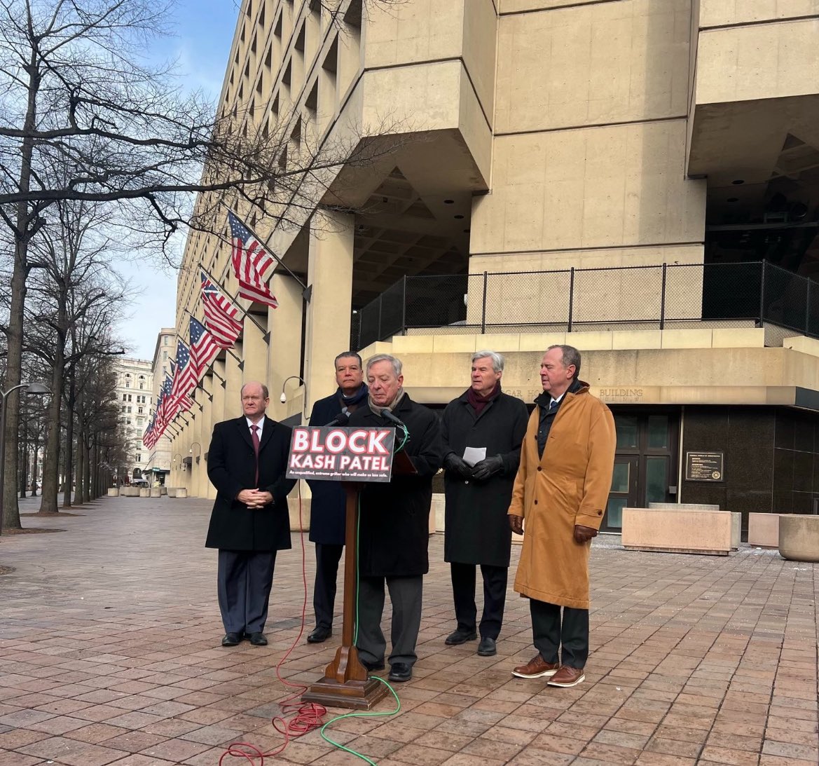 kylenabecker's tweet image. JUST IN: HUGE protest of corrupt Democratic politicians has erupted in front of the FBI building to protest Trump's nomination of Kash Patel for FBI Director.