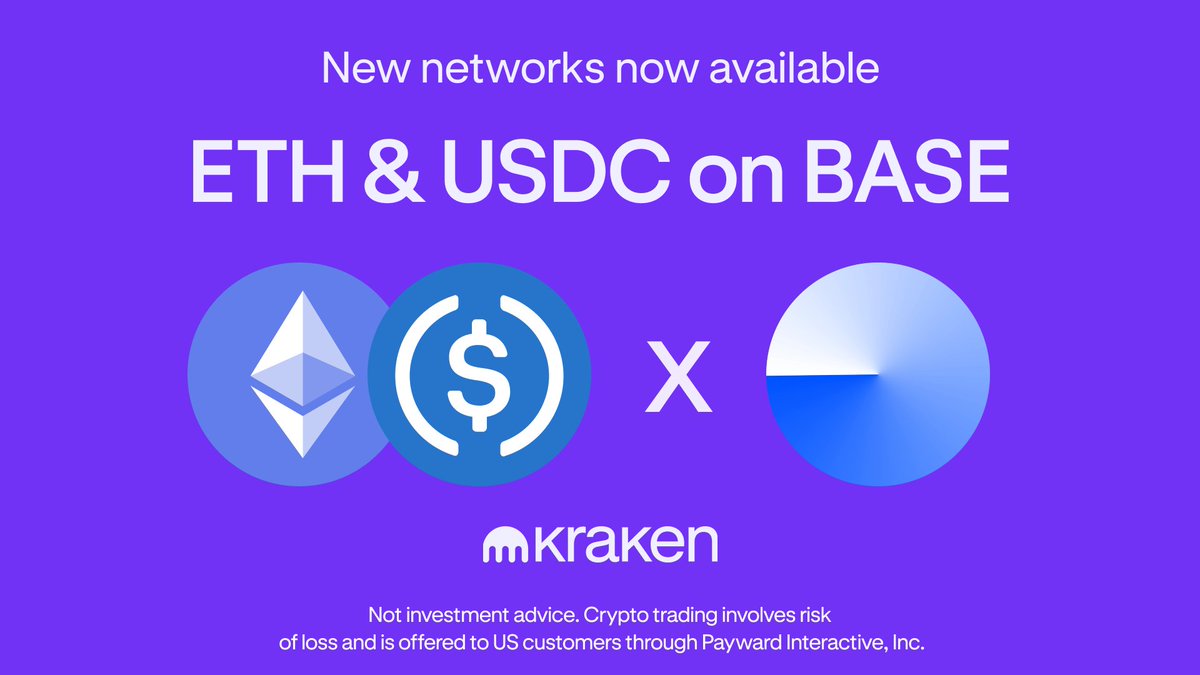 Based and purple pilled? 👀 Kraken now supports the Base Network @base 💙 $ ETH and $USDC are now supported on Base on Kraken. Trade here ⤵️  https://t.co/lsXOrs2md2 *Geographic restrictions apply