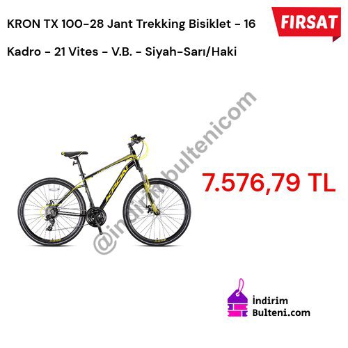 indirimbulteni's tweet image. 🚀 KRON TX 100-28 Jant Trekking Bisiklet - 16 Kadro - 21 Vites - V.B. - Siyah-Sarı/Haki

🏷 7.576.79 TL

👉 Link: winfluenced.com/AGMA2PZYN3

⏰️ Stoklar tükeniyor❗️
🚩 #indirim #işbirliği 
🌋 #Kron
