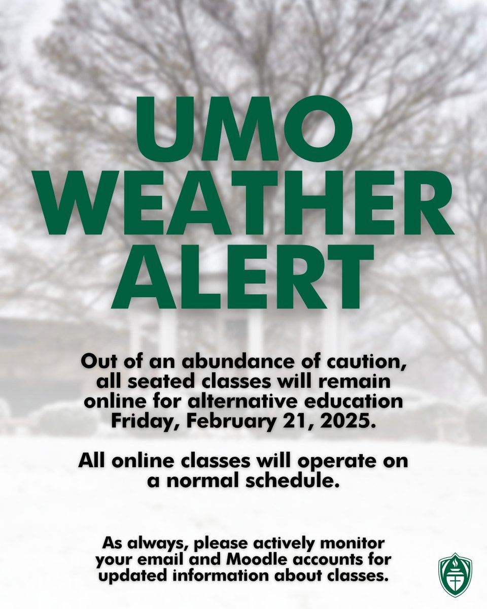 ⚠️❄️UPDATE: Out of an abundance of caution, all seated classes will remain online for alternative education Friday, February 21, 2025.  All online classes will operate on a normal schedule.  As always, please monitor your email and Moodle accounts for updated information.