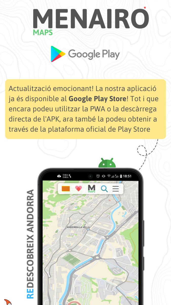 Menairomaps's tweet image. Ja disponible a Google Play Store  i mes opcions  per a IOS, Windows, Linux!!

#andorra #android #GooglePlay #thisisandorra