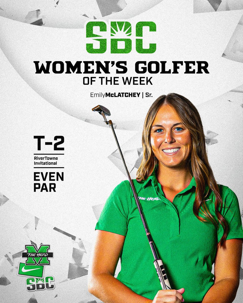 𝑪𝒍𝒖𝒕𝒄𝒉 𝑴𝒄𝑳𝒂𝒕𝒄𝒉𝒆𝒚!!

Marshall senior Emily McLatchey earned SBC Women's Golfer of the Week honors after finishing T-2 (Even) to lead the Herd to a 2nd place team finish at the RiverTowne Invitational this week.

🔗: bit.ly/SBCGolfersOfTh…