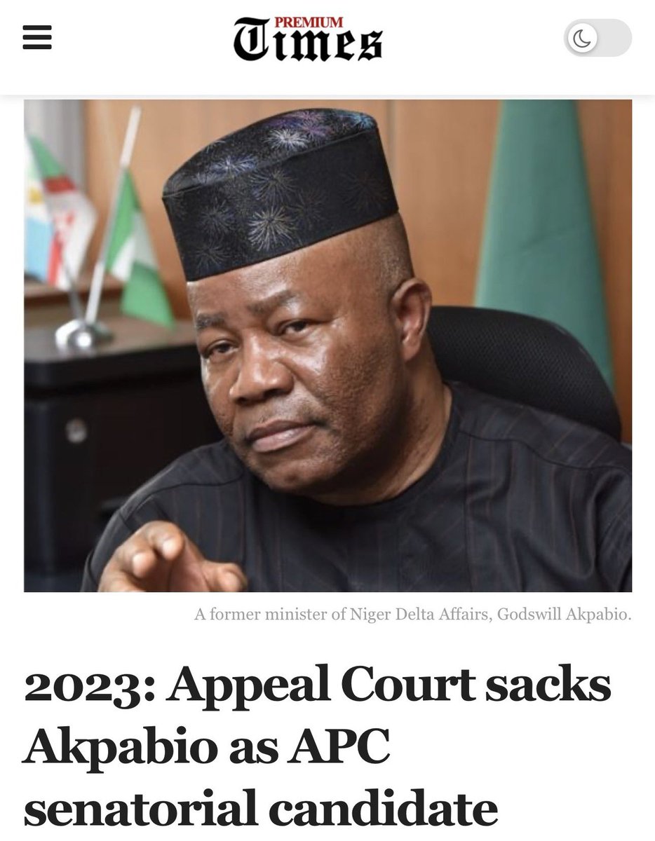 UkomahM's tweet photo. Godswill Akpabio did NOT participate in the APC primaries for his senatorial constituency! Today, he's serving as a senator and Senate President in the 10th NASS!

All thanks to our Supreme Court Justices!

Today, he's shutting women down in the Senate, women who were legitimately voted for.