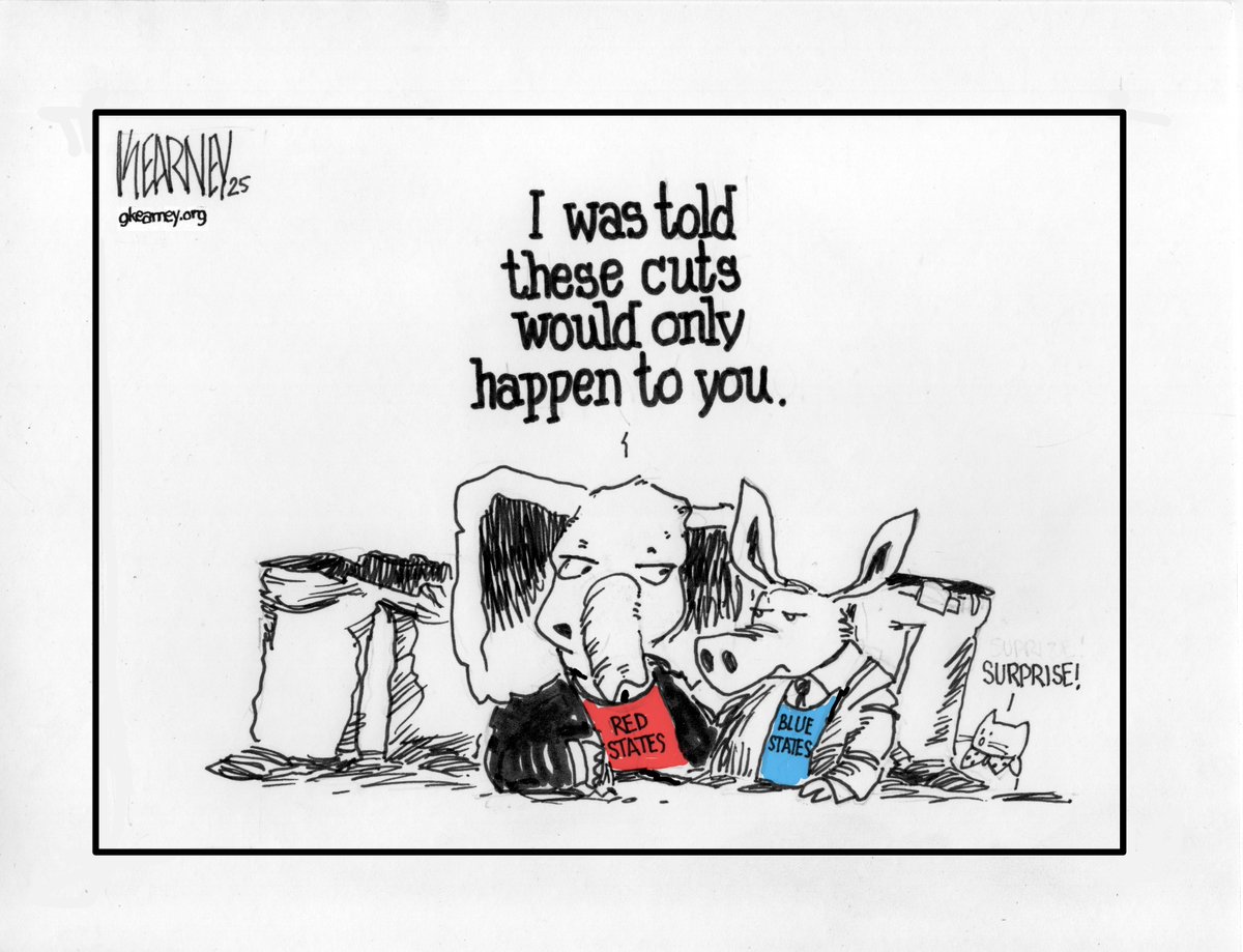 gkearney's tweet image. Republicans worry GOP-led states will suffer from Trump’s firings of federal workers #GOP #DOGE #redstates #cartoon