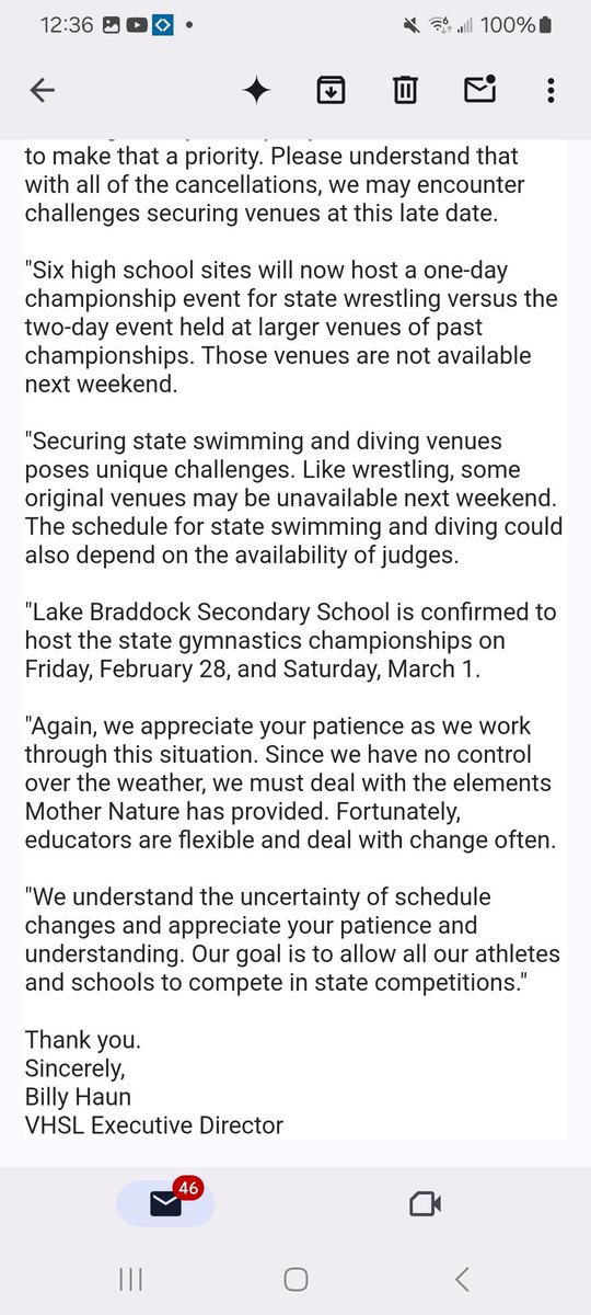 BREAKING: <a href="/VHSL_/">VHSL Athletics</a> postpones all winter state championships from this weekend.
