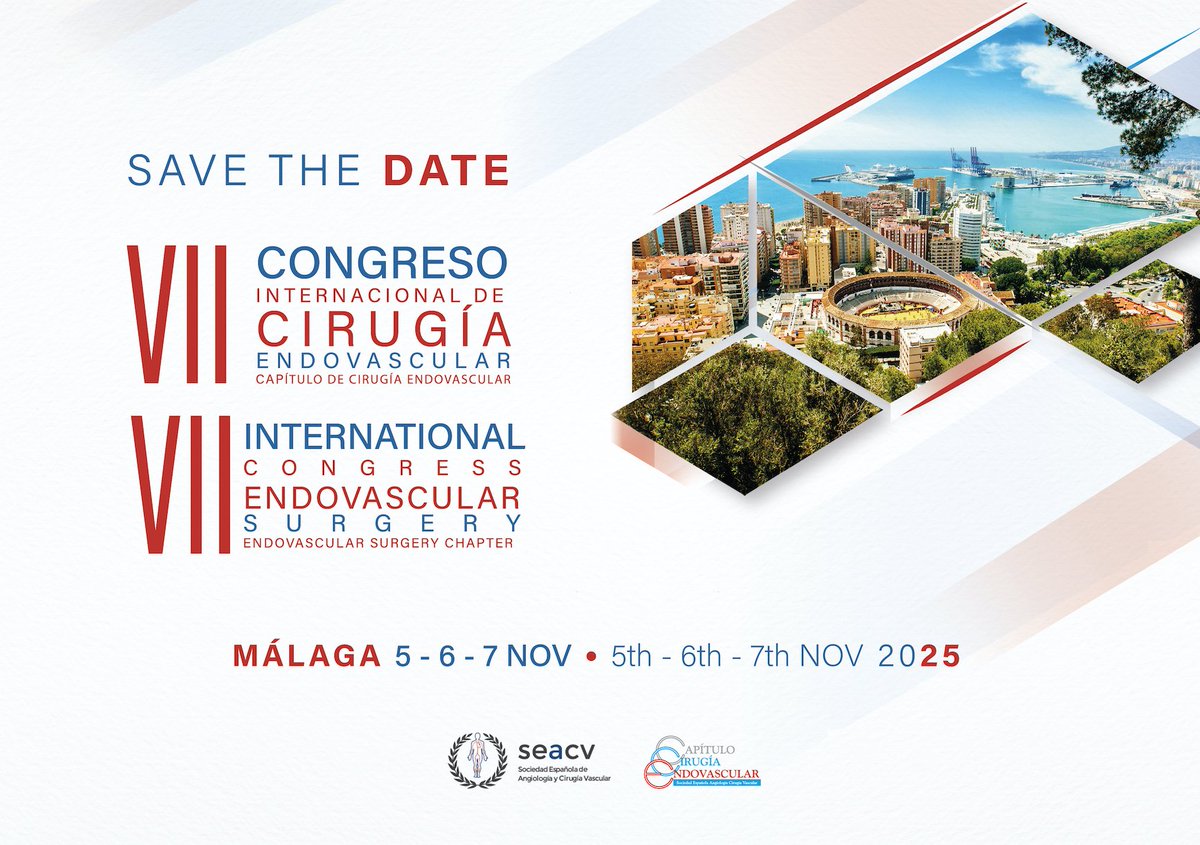 📢 SAVE THE DATE 📢

El Capítulo de Cirugía Endovascular se complace en anunciar el VII Congreso Internacional de Cirugía Endovascular, que tendrá lugar en Málaga los próximos 5, 6 y 7 de noviembre de 2025.

📅 Reserva la fecha y únete a nosotros en esta cita ineludible!