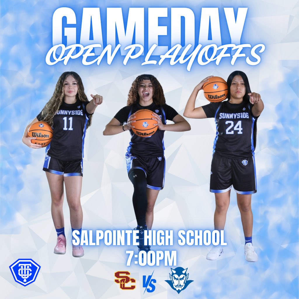 🚨OPEN Playoffs (Round 2)
📅Tonight, 2/20
⌚️7:00p
🏀vs #1 Salpointe Catholic HS
📍AT Salpointe Catholic HS
🛣️1545 E Copper St
😈🆚🗡️
🎟️Gofan.co

#WeAreSunnyside #Southside #BTB #ForksUp🔱 #Undrstmtd
