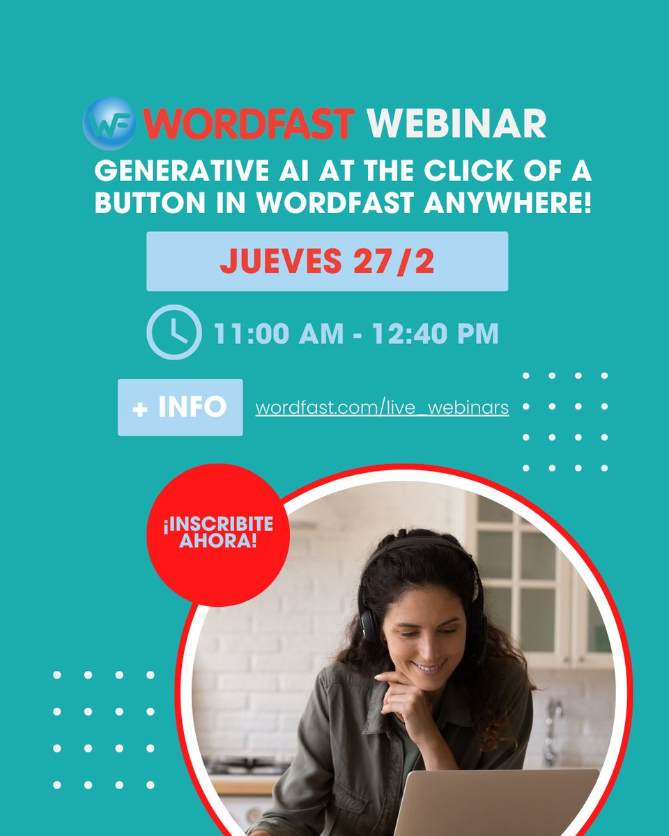 Colegio Traductores  (@tradusidro) on Twitter photo Sí, ¡la IA llegó a Wordfast Anywhere! 🚀
Con la IA generativa en Wordfast Anywhere, vas a poder hacer esto y mucho más. Y, por supuesto, también podrás utilizar la IA para la traducción. Muy fácil de usar y muy intuitiva.
🔗 Link de inscripción bit.ly/AI_InWordfast Sí, ¡la IA llegó a Wordfast Anywhere! 🚀
Con la IA generativa en Wordfast Anywhere, vas a poder hacer esto y mucho más. Y, por supuesto, también podrás utilizar la IA para la traducción. Muy fácil de usar y muy intuitiva.
🔗 Link de inscripción bit.ly/AI_InWordfast