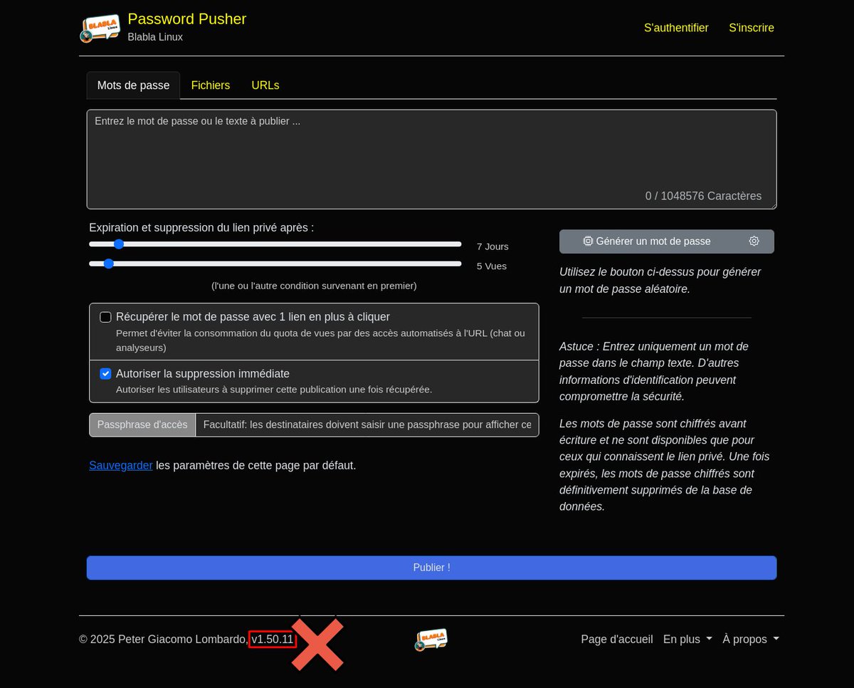 BlablaLinux's tweet photo. #PwPush (Password Pusher) Blabla Linux passe en version 1.51.4 👌
PwPush sur GitHub : https://t.co/OatfBySkky
PwPush Blabla Linux : https://t.co/FBvnQRDnFY https://t.co/L4DdzyLJWs
