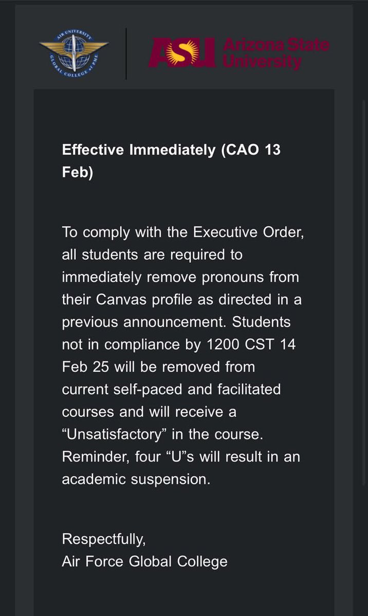Emily Calandrelli (@thespacegal) on Twitter photo I love how we've moved from "no one is required to include pronouns in their bio"
to
"If you tell me you're a boy Morgan and not a girl Morgan so help me God I will fail you from this class"
<a href="/ASU/">Arizona State University</a> I love how we've moved from "no one is required to include pronouns in their bio"
to
"If you tell me you're a boy Morgan and not a girl Morgan so help me God I will fail you from this class"
<a href="/ASU/">Arizona State University</a>