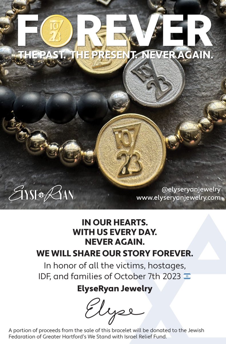ElyseRyan's tweet photo. Calling EVERYONE to STACK FOREVER and create a movement. FOREVER, the past, the present , never again. This bracelet was designed with the hope to educate, create conversation and connect. We will tell our story FOREVER! To benefit the Israel Relief Fund 

https://t.co/AQdlJo5cvx https://t.co/e9Nc72CKuT