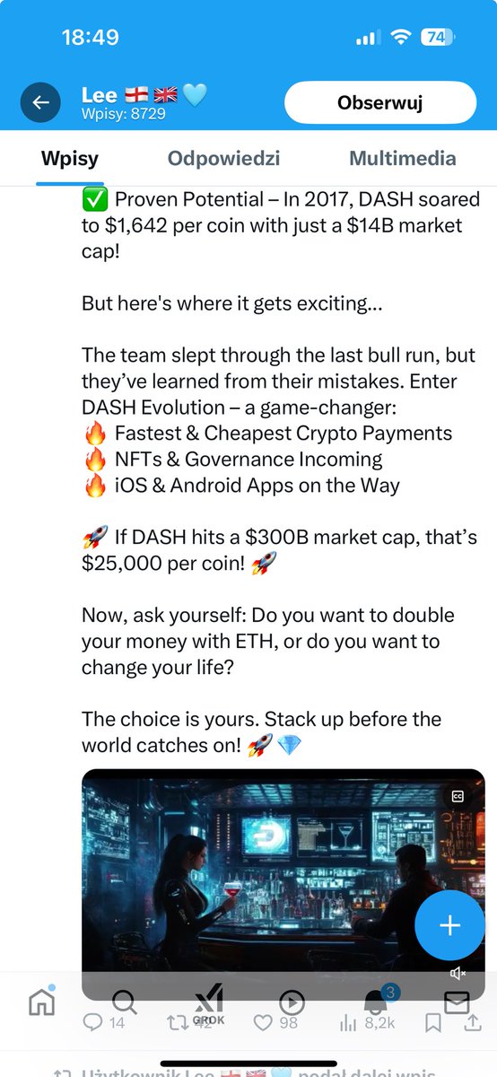Babydoge_PL's tweet photo. Buy now #DASHBTC x500 easy 0.39 BTC => 36700$ in 2025 it’s new #btc it’s only 21 milion coins OLD ATH = 0.11 BTC ON @binance 2017 it’s HUGE potential #dasheth #dashbtc #eth #bitcoin @Dashpay #dashusdt #dashbtc will be huge 99k$ incoming Thanks later @saylor @CryptoMichNL https://t.co/IPqbqW1ij4