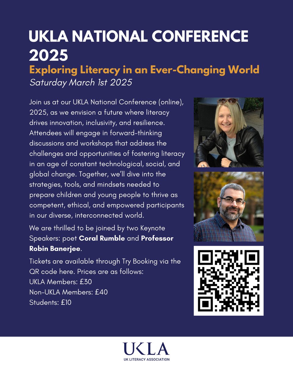 It's just over a week until the 2025 UKLA National Conference! Have you got your tickets yet? With keynote speakers Professor Robin Banerjee and Coral Rumble, and workshops aimed at both primary and secondary teachers, it's not one to miss! trybooking.com/uk/events/land…?