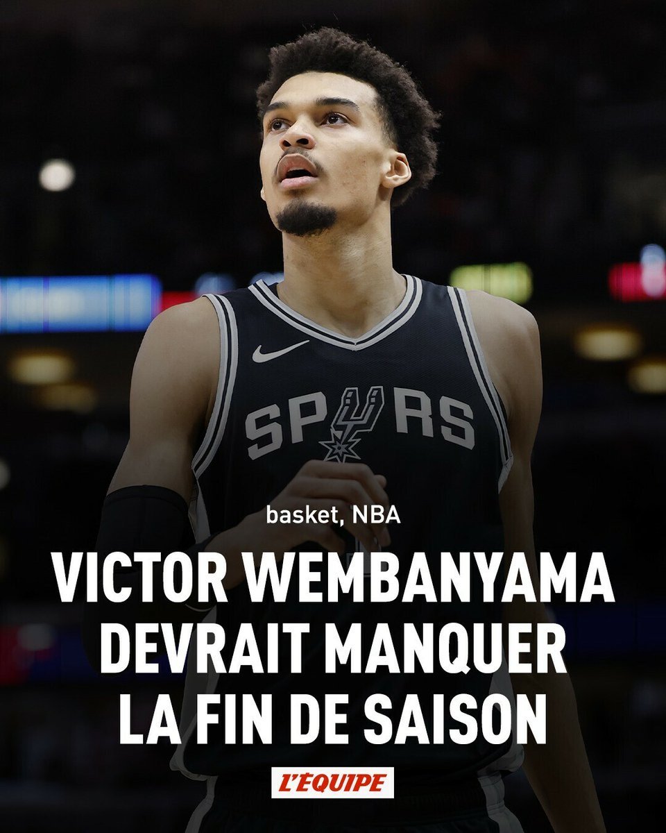 L'ÉQUIPE (@lequipe) on Twitter photo Victor Wembanyama devrait manquer toute la fin de saison à cause d'une thrombose à l'épaule > l.lequipe.fr/Q9z Victor Wembanyama devrait manquer toute la fin de saison à cause d'une thrombose à l'épaule > l.lequipe.fr/Q9z