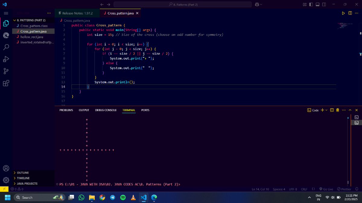 codewithrk21's tweet image. Day 13/100 #100DaysofCode 
On the Way to Mastering #JavaWithDsa
Coded the symbol of ultimate sacrifice and unconditional love—the cross of Jesus Christ using Pattterns in Java. Turning lines of code into lines of faith.
 @ApnacollegeX
#Java #100DaysOfCode #DSA #jesus