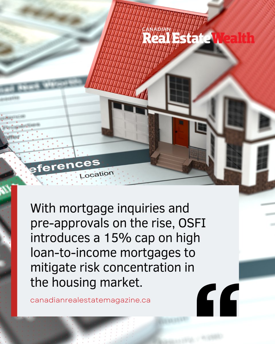 As mortgage inquiries and pre-approvals increase, OSFI is set to implement a 15% cap on high loan-to-income (LTI) mortgages starting November 1. This move aims to mitigate risk concentration in the housing market. Continue reading at: canadianrealestatemagazine.ca