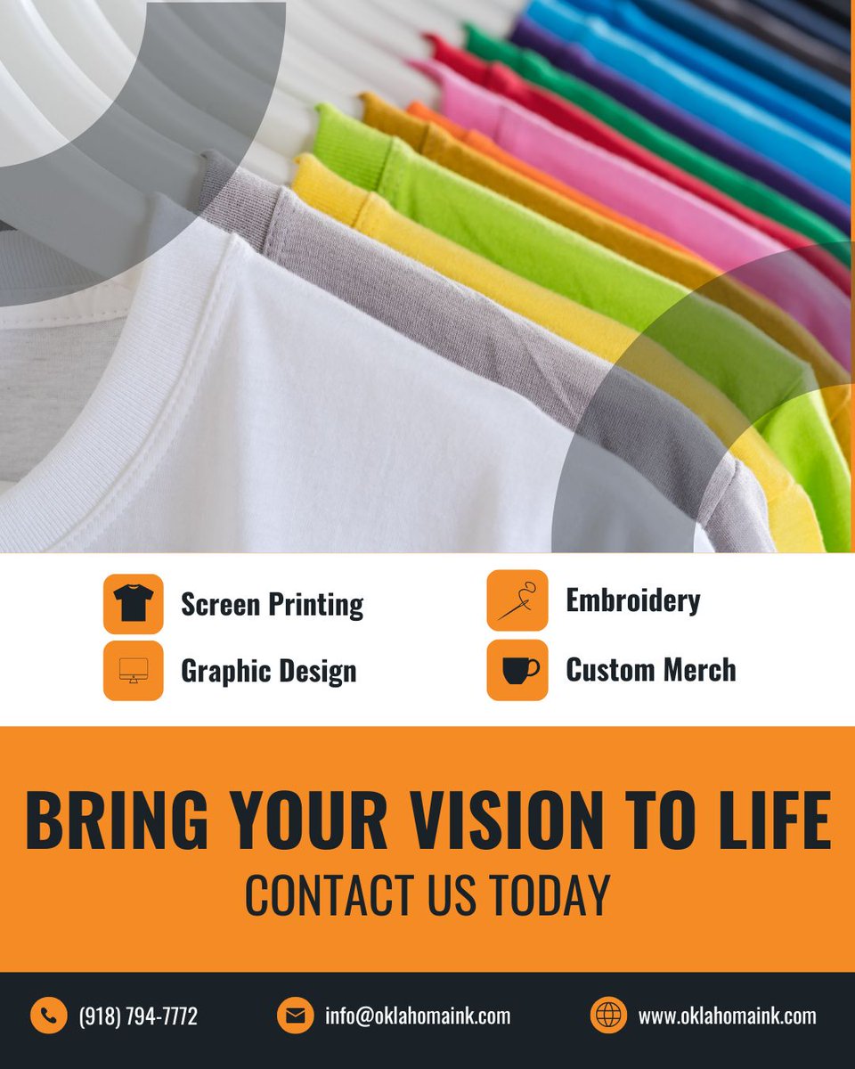 Let us help your project make an impact—contact us today and watch your ideas come to life! 

(918) 794-7772 | oklahomaink.com

#oklahomaink #okink #customshirts #screenprinting #tulsa #oklahoma #printlocal
