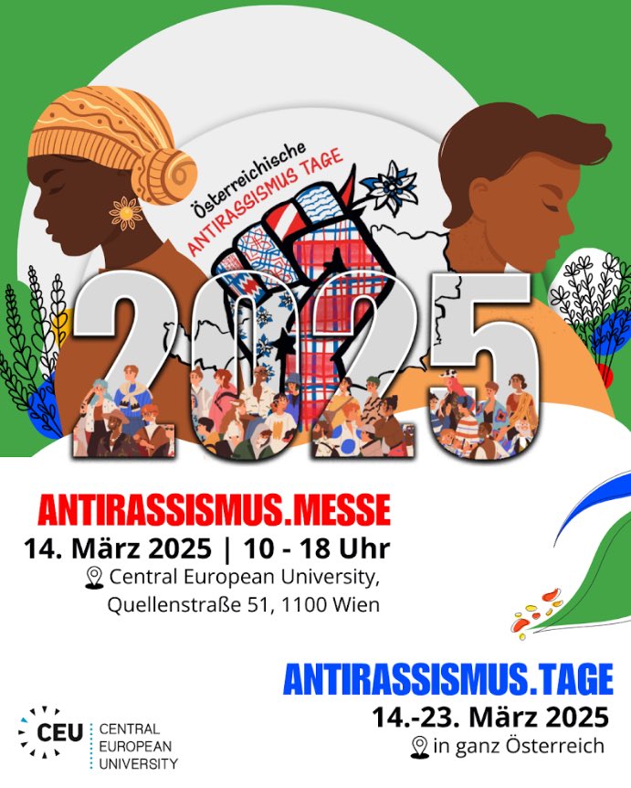Die Österreichische Antirassismus.Tage finden von 14. bis 23. März 2025 in ganz Österreich statt. Auftakt ist die Antirassismus.Messe am 14. März 2025. Willst du dich daran beteiligen und teil des Ermächtigungsnetzwerks sein? Mehr Infos hier: antirassismustage.at/?page_id=1611