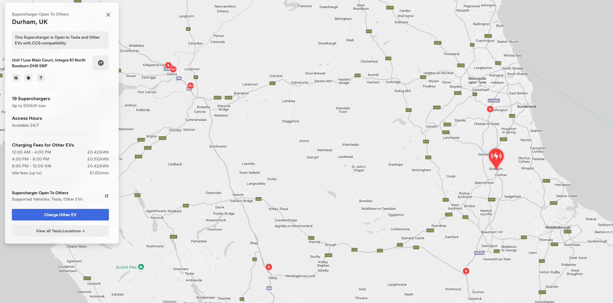 Olliedodd's tweet image. In the north-east of the UK, the supercharging sites Washington and Scotch Corner get extremely busy at peak travel periods. The last 10 days alone during half term recorded more than 2600 sessions across the 8-stall sites, with 15% of drivers queuing for 10 minutes or more.…