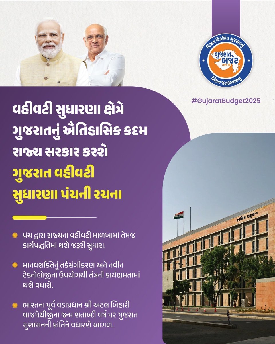 વહીવટી સુધારણા ક્ષેત્રે ઐતિહાસિક કદમ, ગુજરાત વહીવટી સુધારણા પંચની રચના...
 
#GujaratBudget2025
#GujBudgetSBK