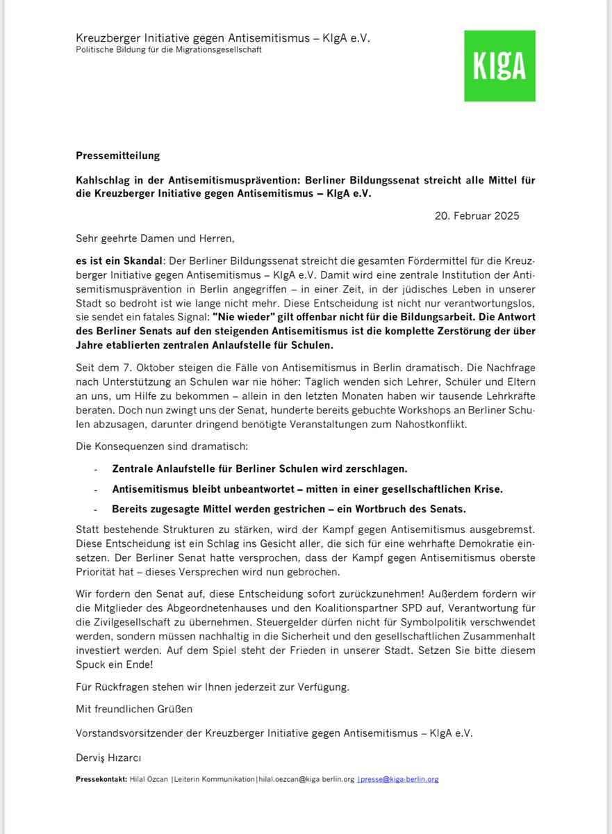 Sst das der Beitrag der <a href="/cduberlin/">CDU Berlin</a> im Kampf gegen #Antisemitismus. Kiga, ein überall anerkanntes multikulturelles Bildungsprojekt gegen Antisemitismus wird die Existenzgrundlage entzogen, Meet2respect droht ähnliches. Stoppen Sie diesen Wahnsinn <a href="/spdberlin/">SPD Berlin</a> #NichtEgalWerRegiert