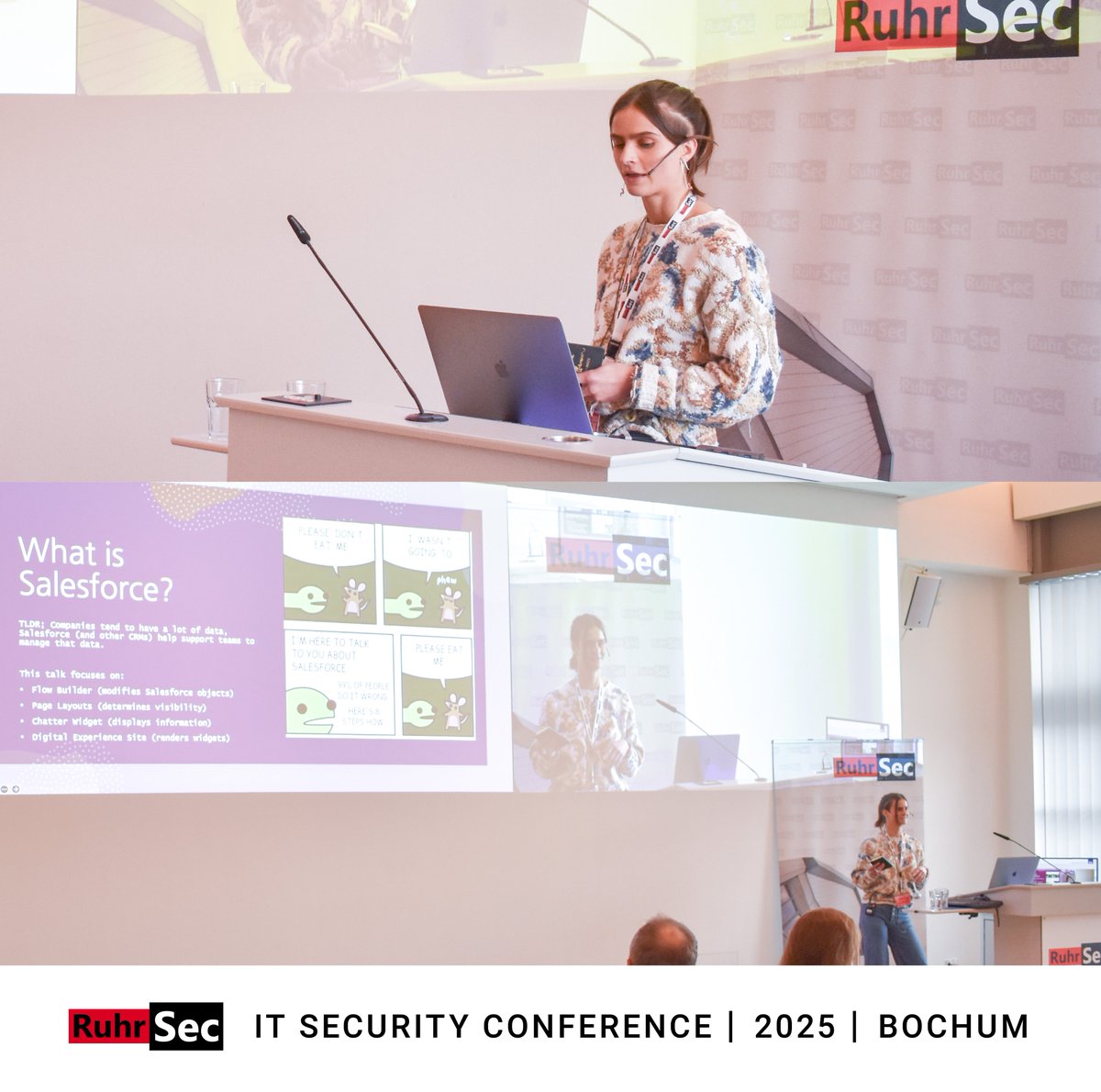 ruhrsec's tweet image. Up next: Another fantastic talk!
&quot;Salesforce Snafus: Unveiling and Exploiting Security Misconfigurations Using Commonly Used Widgets.&quot;
by Jessa Gegax.

🌐 #RuhrSec Website
ruhrsec.de/2025/

📖 RuhrSec Program
ruhrsec.de/2025/index.htm…

#itsecurity #itsicherheit