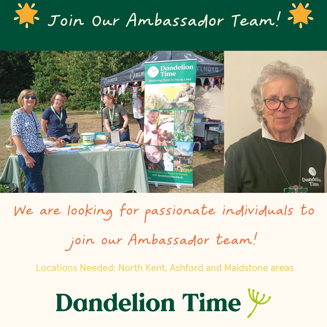 🌻 If you love attending events, presenting to community groups, or manning stalls at local fairs, we would love you to join our team of Ambassadors. 

✉️ If this sounds of interest to you, please email alisonbrown@dandeliontime.org.uk to find out more

#VolunteerOpportunities