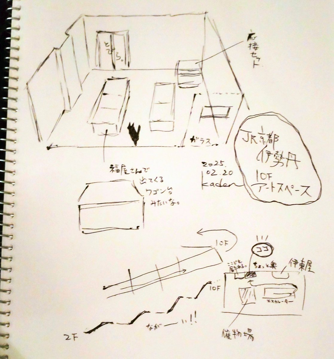 ◆8/5-10 三人展 JR京都伊勢丹

の下見してきました。
なかなかに広い。一人カベ一面として、これは、かなり頑張らねば。 
