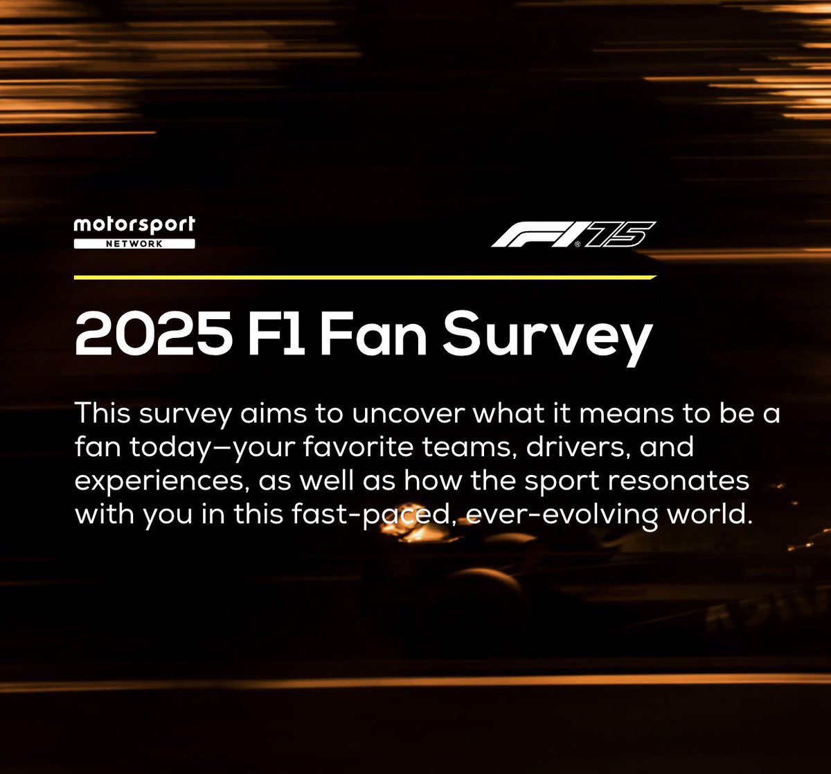 We’re excited to share the news of the release of the 2025 Global Formula 1 Fan survey. 

MPA are once again managing the project on behalf of Formula 1 and Motorsport Network. 

You can complete the survey here: …ey2025-formula1.motorsportnetwork.com